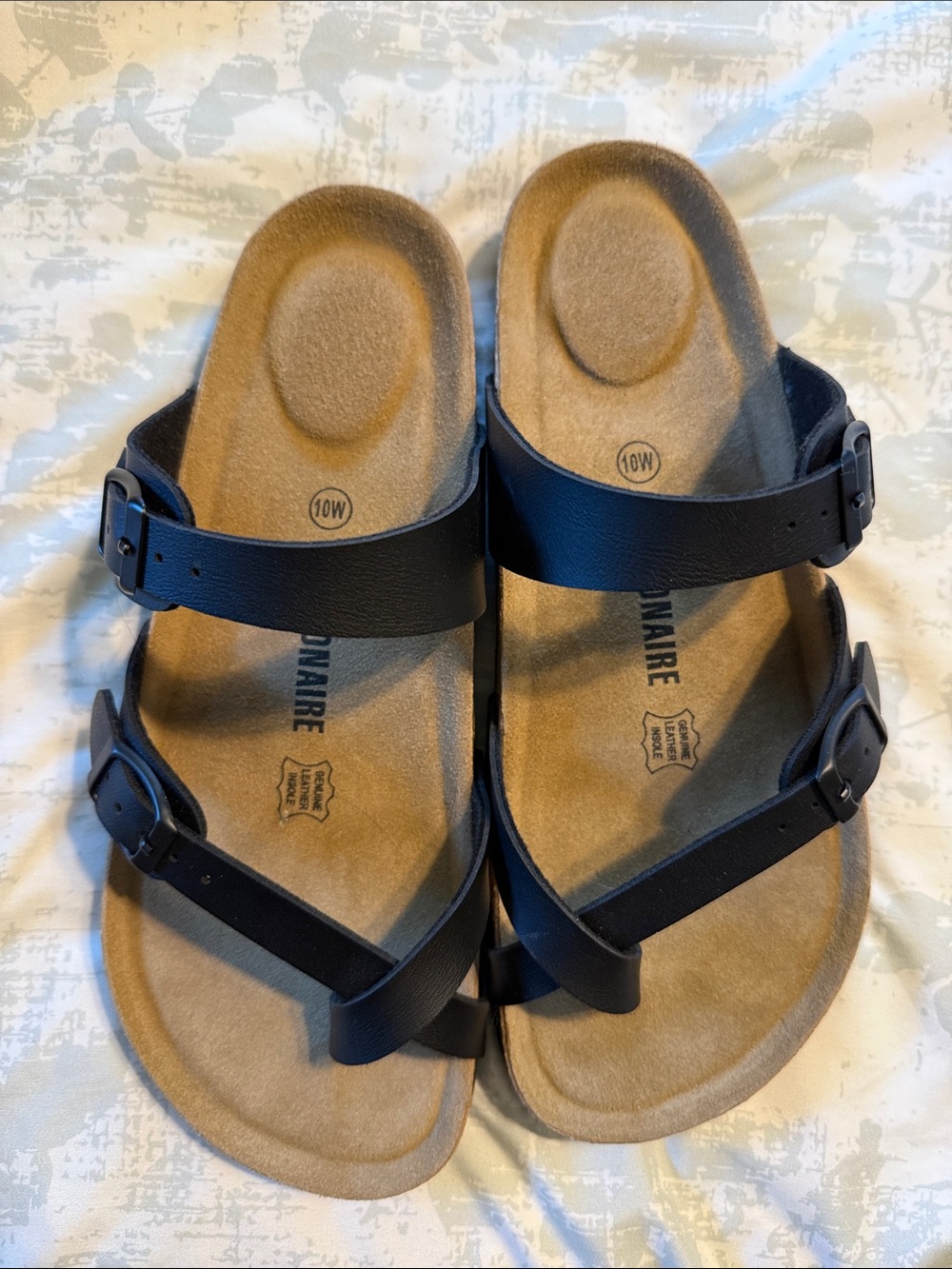 Women's Black Two-Buckle Comfort Sandals with Contoured Footbed